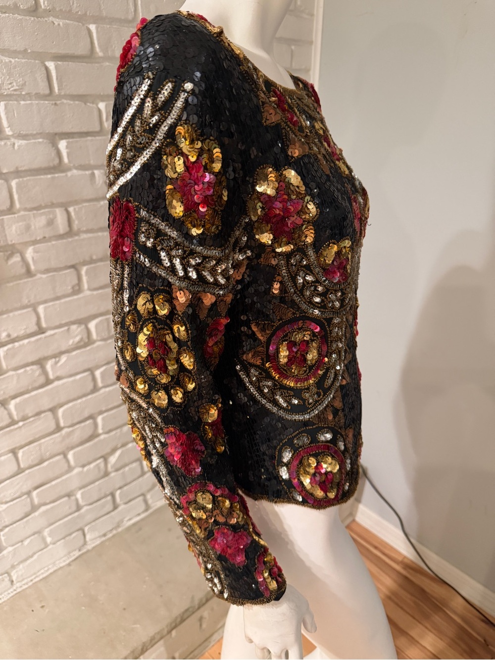 SCALA Silk Beaded Sequin Art Deco Top Black Gold Burgundy Est. SMALL/MEDIUM - Picture 9 of 15